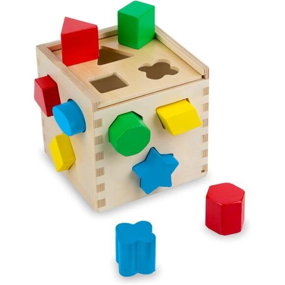 Melissa & Doug Shape Sorting Cube - Classic Wooden Toy With 12 Shapes - Picture 1 of 7